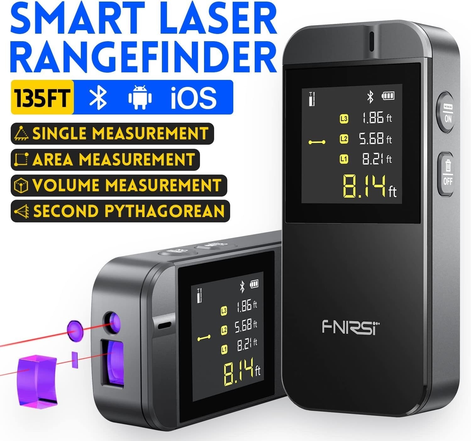 FNIRSI IR40 Laser Avstandsmåler, avstandsmåler for lengde, areal, volum, pythagoras