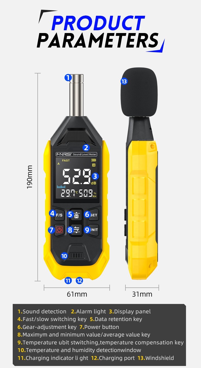 FNIRSI FDM01 Digital støy- og lydmåler 30~130dB