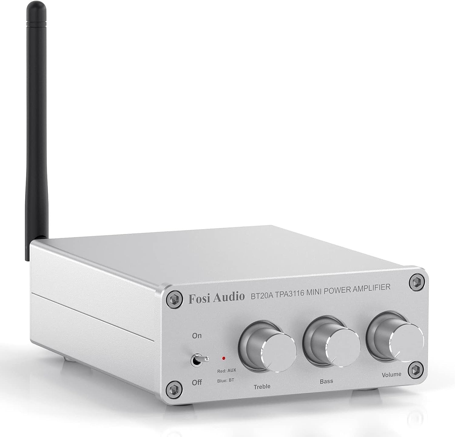 Fosi Audio Bluetooth 5.0 & R/L forsterker 100W x 2 med volum-, bass- og diskantkontroll, hvit