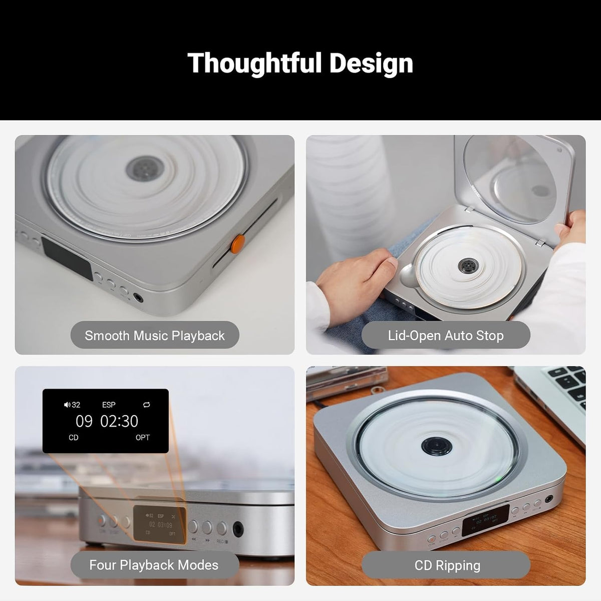 Fosi Audio Merak CD Player Portable Home Audio Desktop HiFi USB CD Ripping