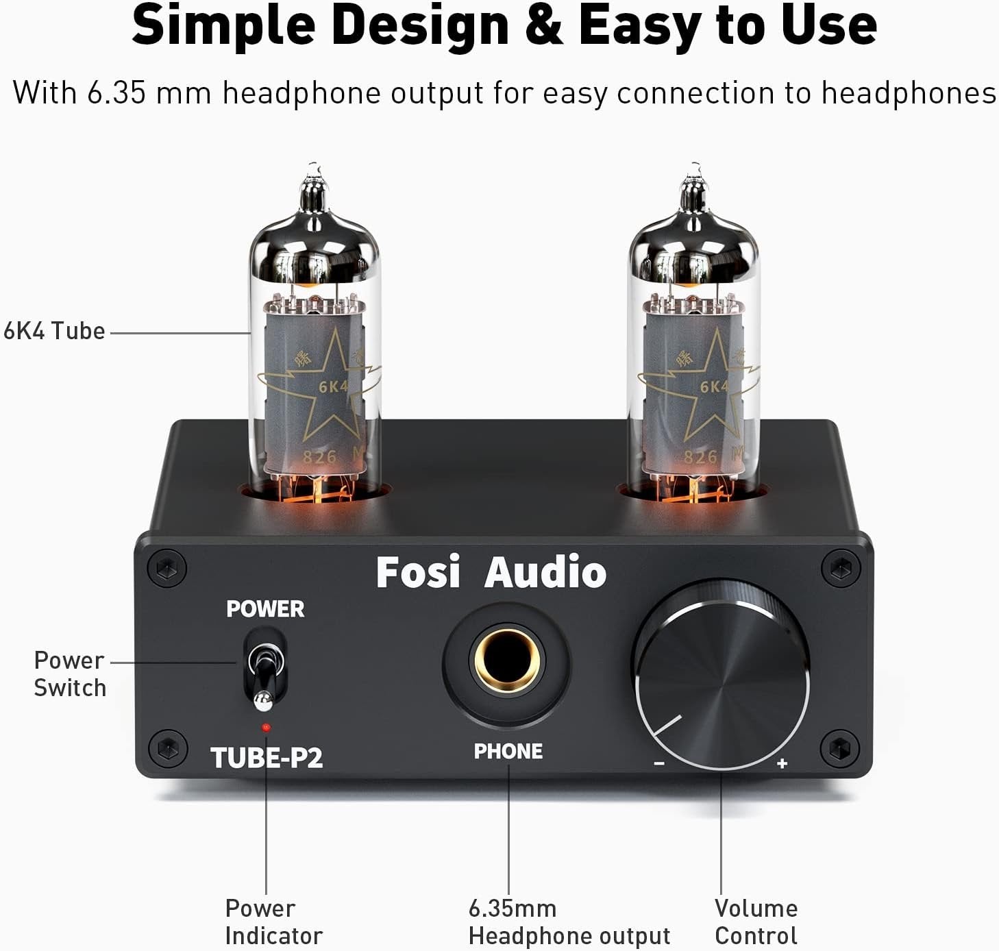 Fosi Audio P2 Headphone Amplifier Vacuum Tube Headphone Amp Mini Hi-Fi Stereo Audio