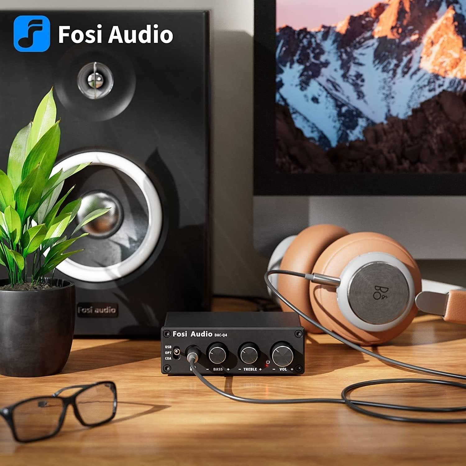 Fosi Audio Mini DAC og hodetelefonforsterker, 24-bit/192kHz USB/optisk/koaksial til RCA/AUX