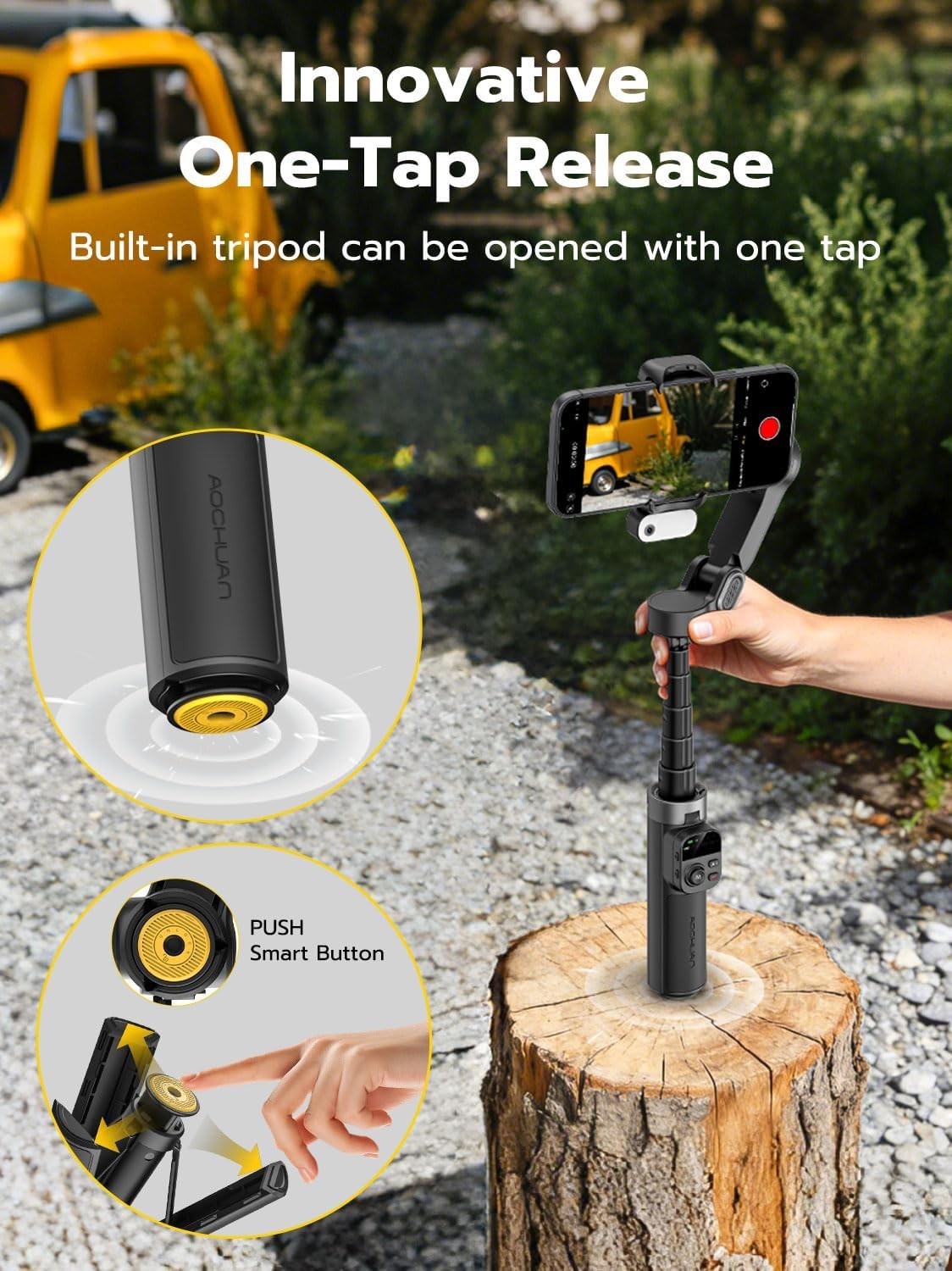 Håndholdt 3-akset anti-rystelse gimbal-stabilisator for iPhone AI-sporingsmodul med fill-lys Geststyring og ett-trykks stativfrigjøring Innebygd forlengelsesstang