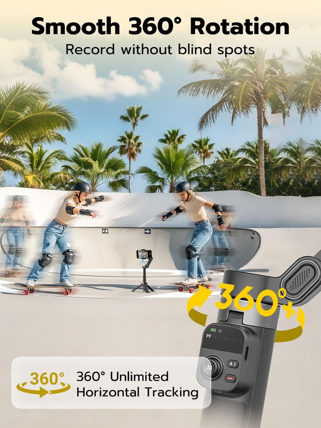 Håndholdt 3-akset anti-rystelse gimbal-stabilisator for iPhone AI-sporingsmodul med fill-lys Geststyring og ett-trykks stativfrigjøring Innebygd forlengelsesstang