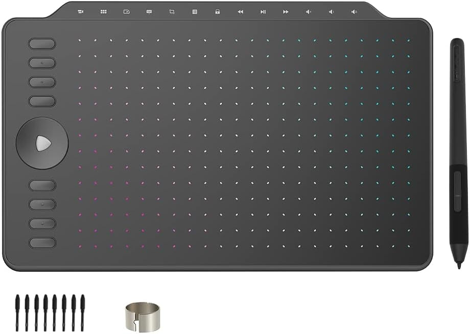 GAOMON Grafisk Tegneplate 12" med 8 snarveisknapper & 13 multimedieknapper