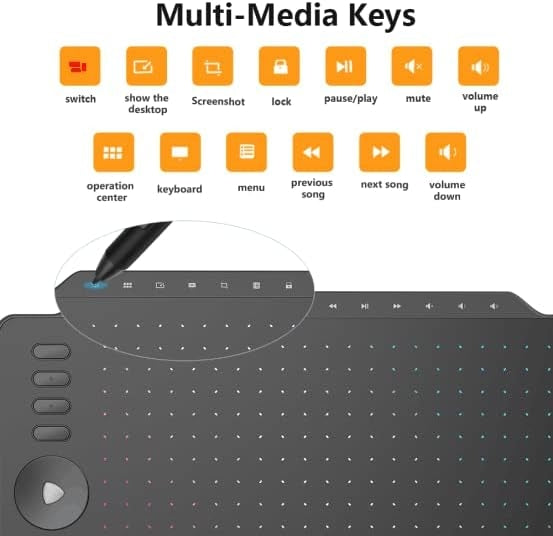GAOMON Grafisk Tegneplate 12" med 8 snarveisknapper & 13 multimedieknapper