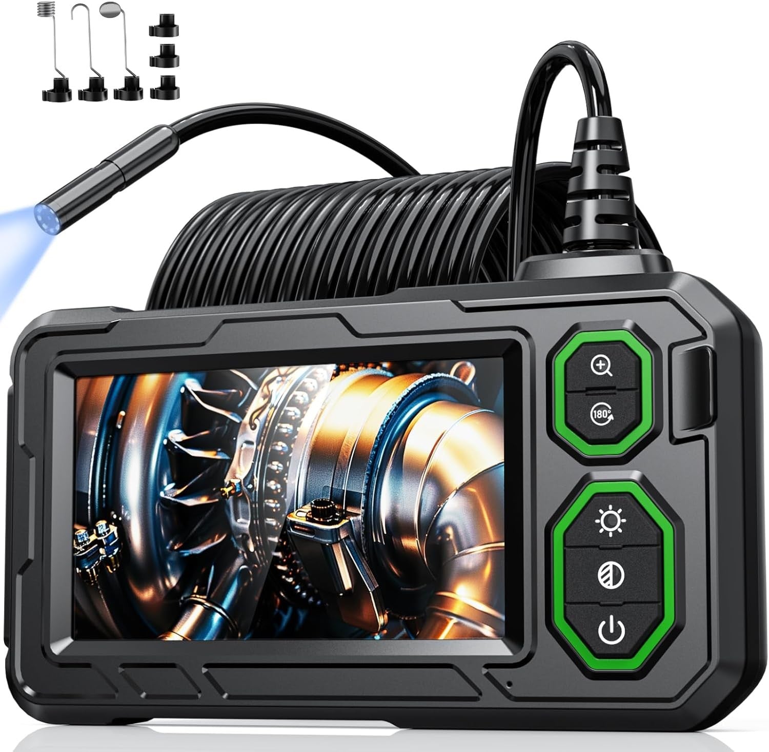 NÖRDIC industrielt endoskopkamera med 8 LED-lys 1080P 4,3-tommers IPS-skjerm, IP67 vanntett kabel 5m 8mm