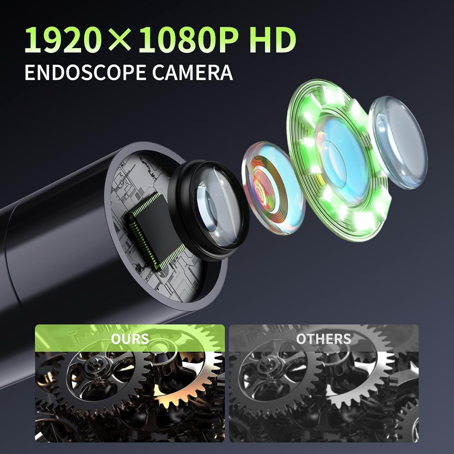 NÖRDIC industrielt endoskopkamera med 8 LED-lys 1080P 4,3-tommers IPS-skjerm, IP67 vanntett kabel 5m 8mm