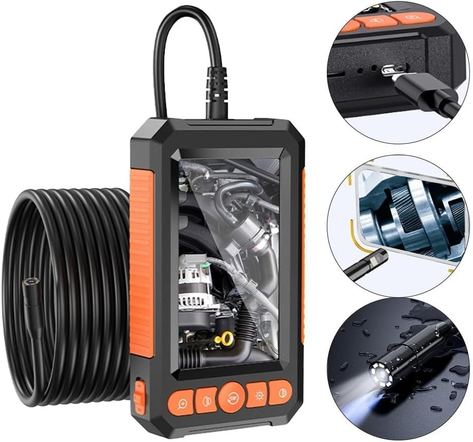 Industrial Endoscope, 10m double lens 4.3" IPS Digital 1080P HD Camera with 8 LED Lights, IP67 Waterproof Snake Camera
