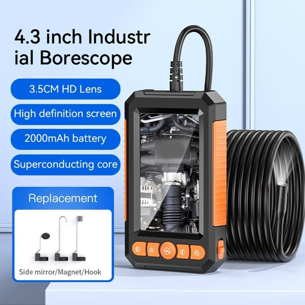 Industrial Endoscope, 10m double lens 4.3" IPS Digital 1080P HD Camera with 8 LED Lights, IP67 Waterproof Snake Camera