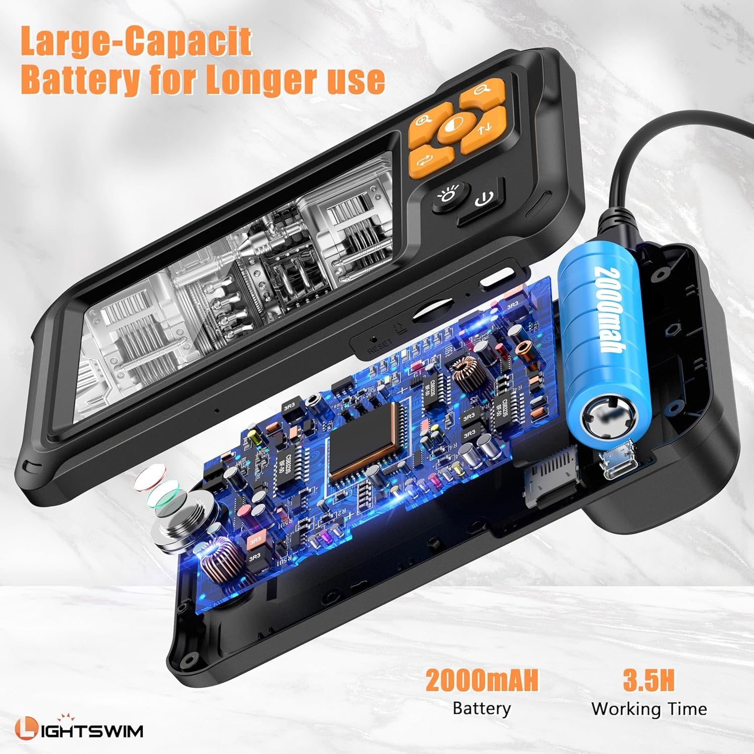 Industrial Endoscope, 4.3 Inch 5m IPS Digital Endoscope Camera, 1080P HD Camera with 8 LED Lights, IP67 Waterproof Snake Camera