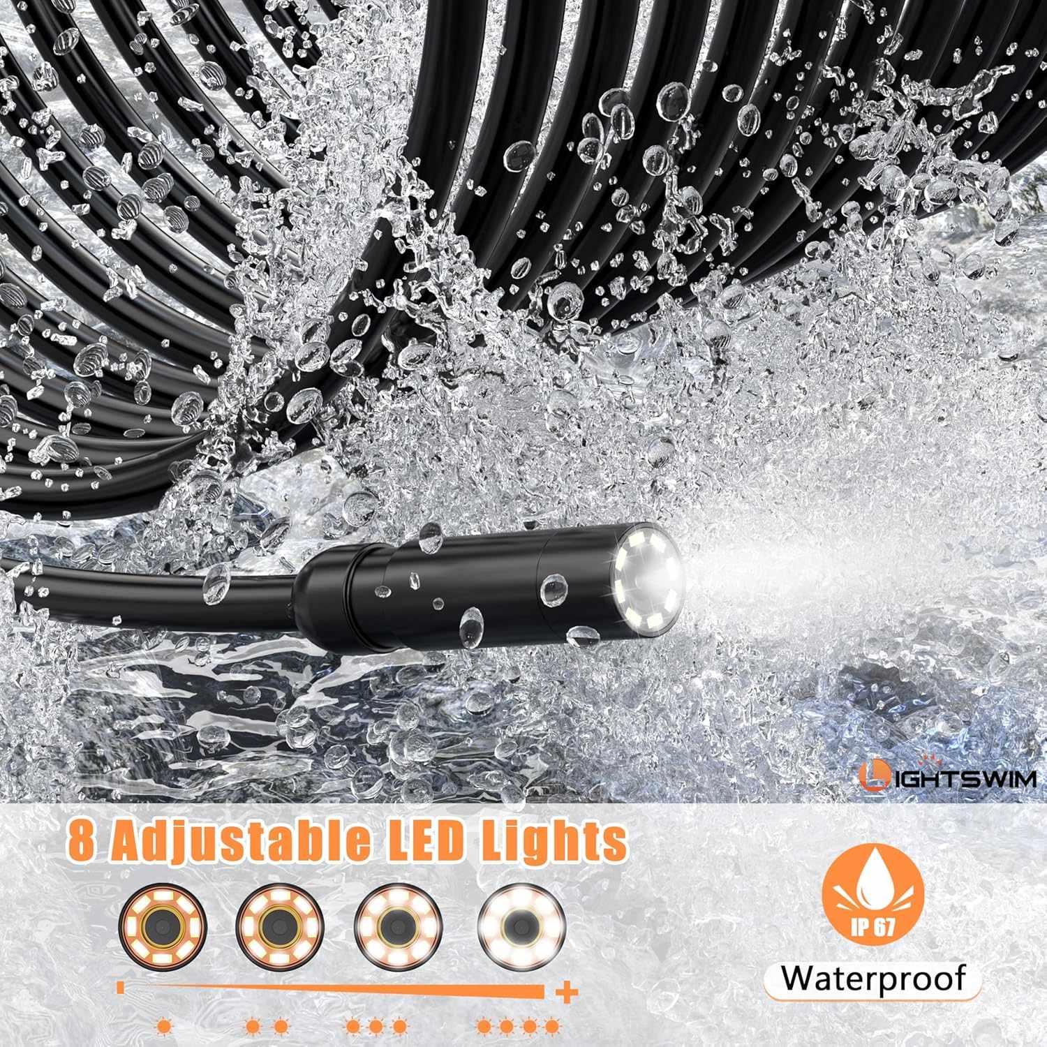 Industrial Endoscope, 4.3 Inch 5m IPS Digital Endoscope Camera, 1080P HD Camera with 8 LED Lights, IP67 Waterproof Snake Camera
