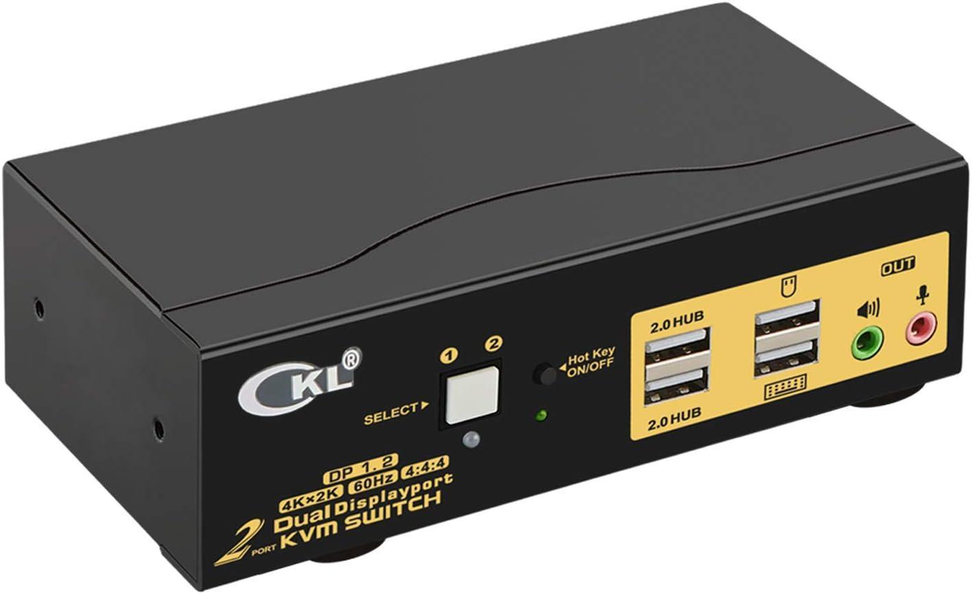 KVM 2x2 DP Switch Dual Monitor Displayport 1.2 4K60Hz 4:4:4 med 2x lyd og 4xUSB-A