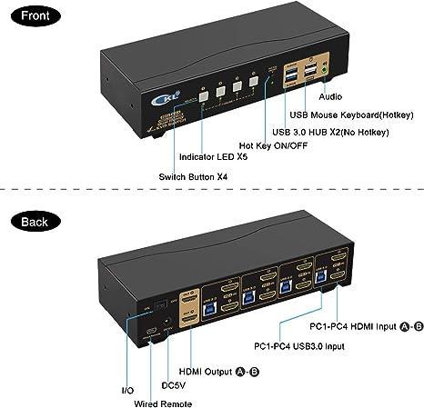 KVM 4x2 HDMI Switch Dual Monitor HDMI2.0 4K60Hz 4:4:4 med 1x3.5mm og 4xUSB-A