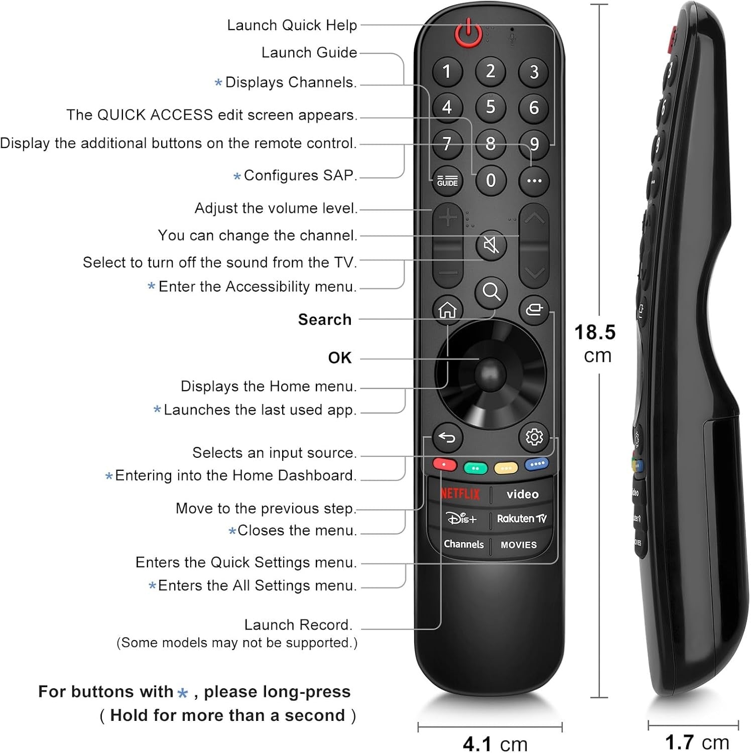 LG TV-fjernkontroll, universell for LG Magic Remote Smart TV uten tale- og pekefunksjon, erstatning for LG Original MR24GA, MR23GA, MR22GN og MR21GA