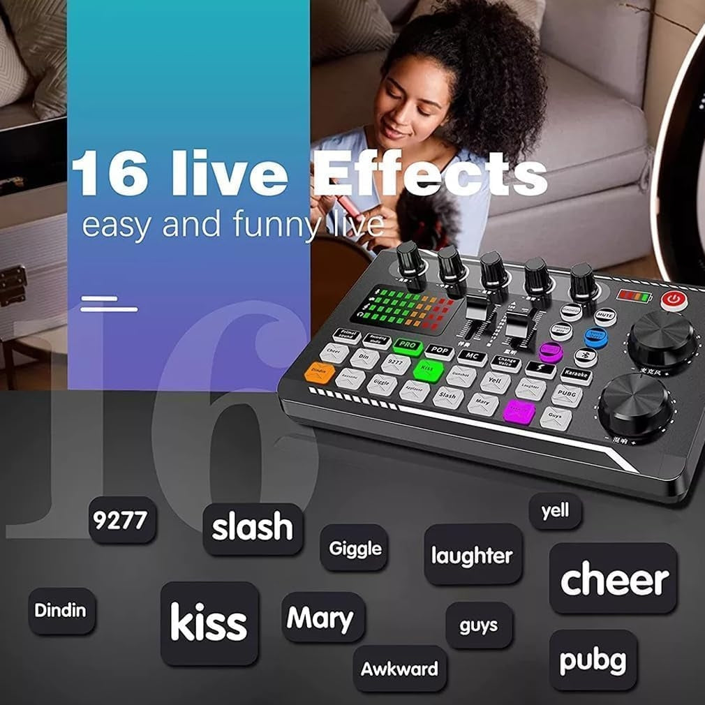 Live Sound Card lydmikser, podcast-lydgrensesnitt med DJ-miksereffekter for PS4, PS5, karaoke, TikTok, YouTube, livestreaming, opptak og gaming