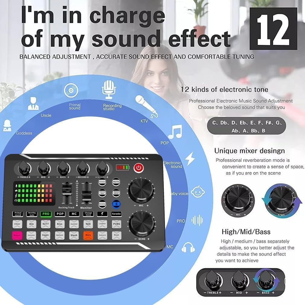 Live Sound Card lydmikser, podcast-lydgrensesnitt med DJ-miksereffekter for PS4, PS5, karaoke, TikTok, YouTube, livestreaming, opptak og gaming