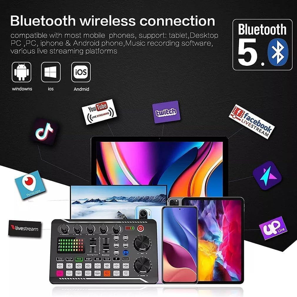 Live Sound Card lydmikser, podcast-lydgrensesnitt med DJ-miksereffekter for PS4, PS5, karaoke, TikTok, YouTube, livestreaming, opptak og gaming