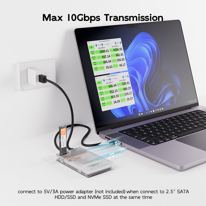 MAIWO 2,5" SATA HDD, SSD & M.2 NVMe kabinett 10Gbps