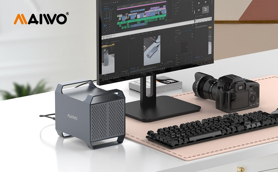 MAIWO 4-bay DAS-design for 3,5” SATA-HDD med 2 vifter, USB‑C & 10 Gbps hastighet, ingen RAID