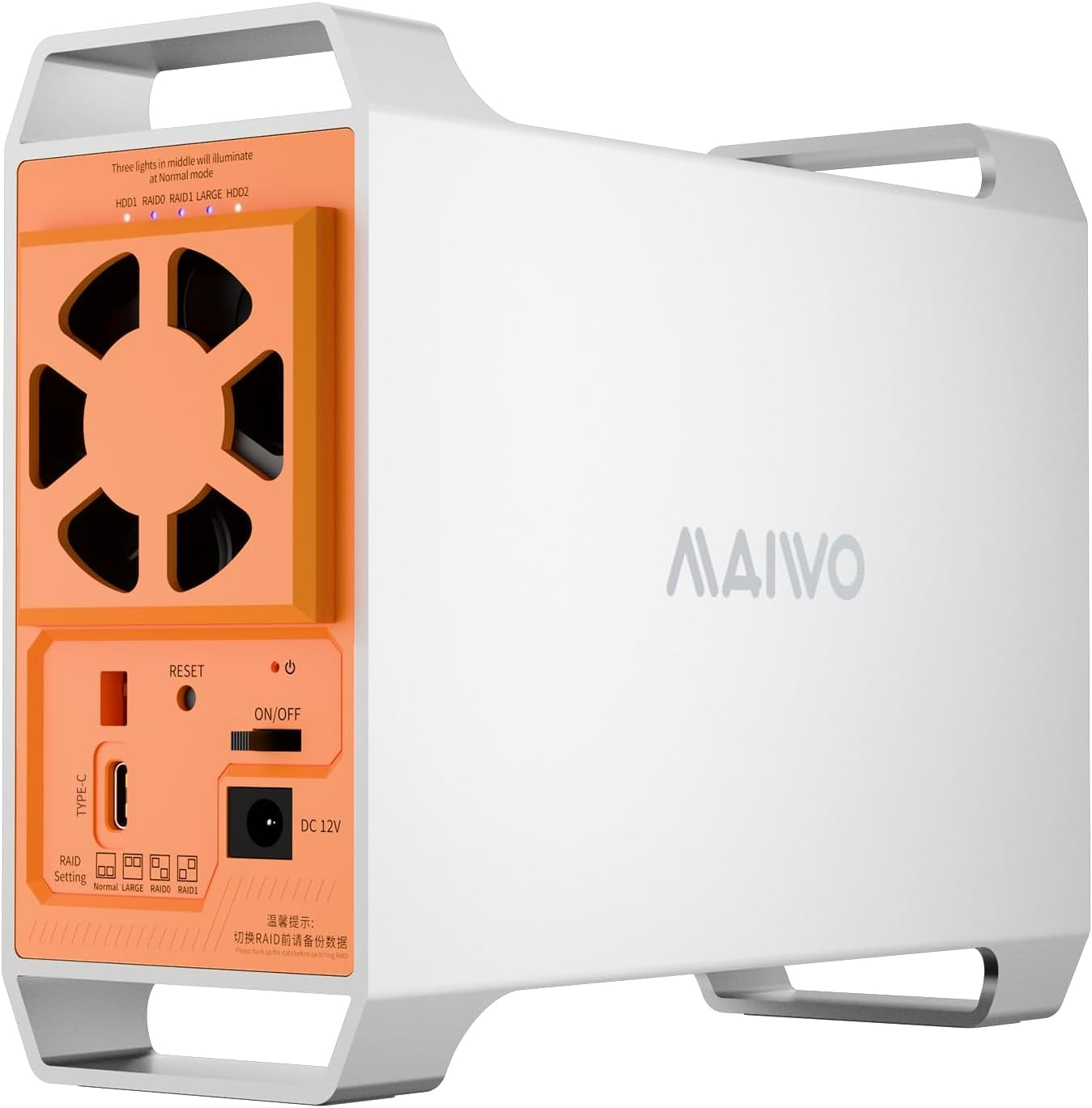 MAIWO 2-bay SATA RAID-kabinett for 3,5" HDD, lynrask 5Gbps, RAID 1/0/JBOD, 2x30TB