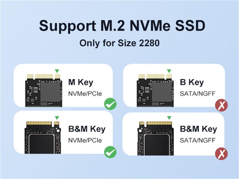 Maiwo USB4.0 NVME Eksternt skap 8TB M og B&M Key 2280