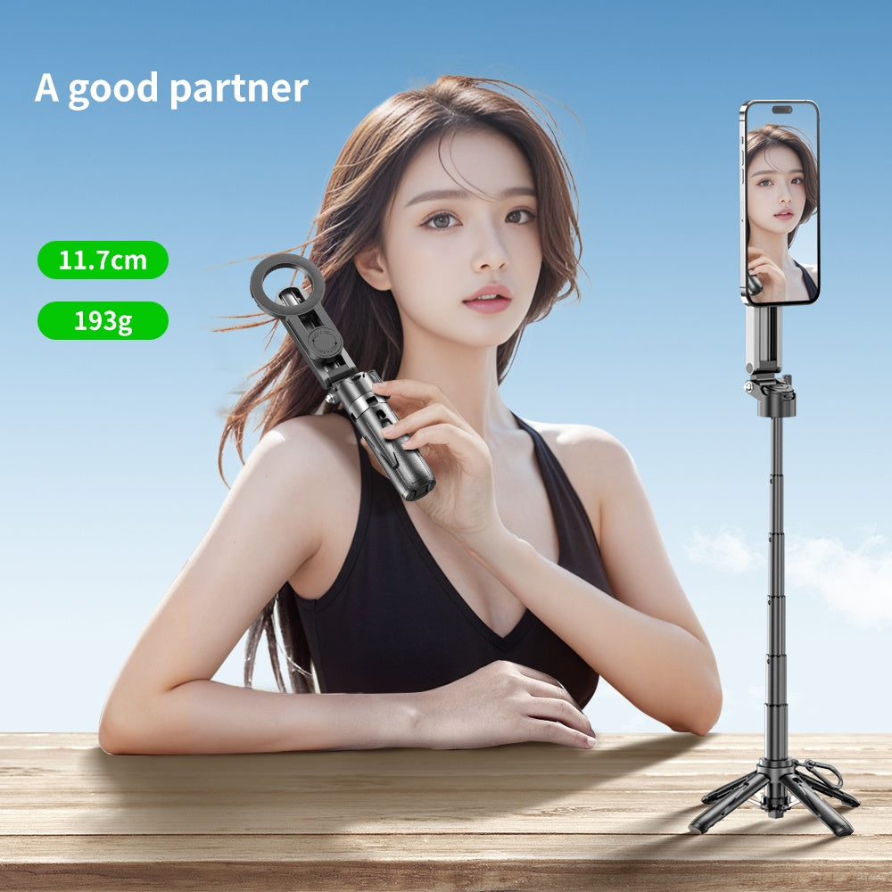 Magnetic Selfie Stick with Remote Extendable Cell Phone Tripod Stand Compatible with MagSafe, Selfie Stick Tripod