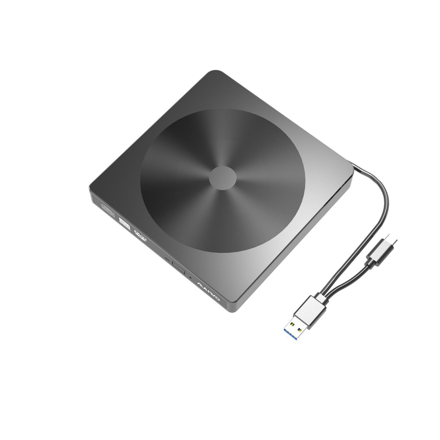 Maiwo Slim ekstern USB DVD/CD-spiller både USB-C og USB-A Ekstern optisk stasjon