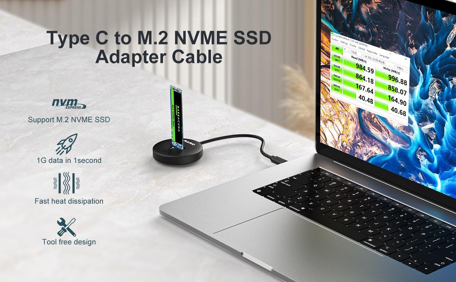 Maiwo USB-C 3.2 Dokkingstasjon for NVMe M.2 SSD 10Gbps
