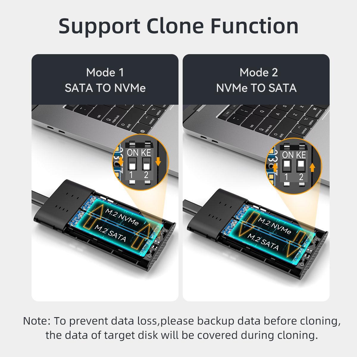 Maiwo Ekstern HDD-klonkabinett M.2 SATA og NVMe SSD USB3.2 10 Gbps 1:1 HDD-klon