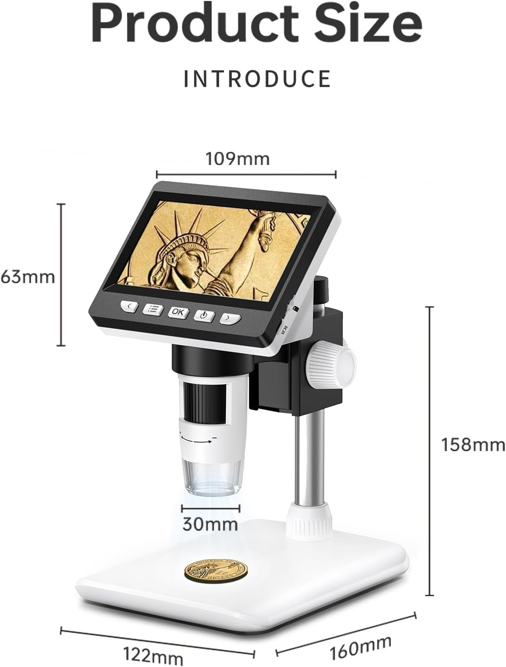 NÖRDIC Mikroskop for Mobiltelefoner, LCD Digitalt Mikroskop 50X–500X, 4,3-tommers 1080P USB-mikroskop med 8 justerbare LED-lys og PC-visning