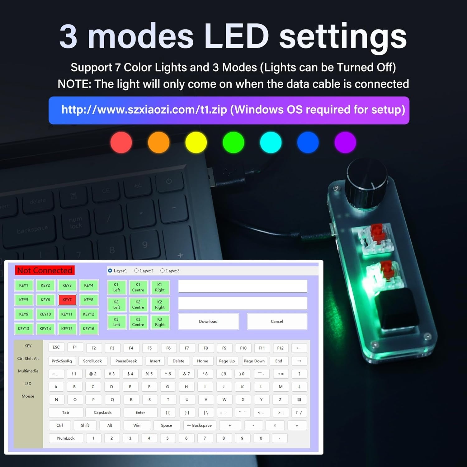 Mini Programmable Mechanical Keyboard with 3 Keys & 1 Control Knob for Macro Shortcuts | PC Setup for Multi-Device Use
