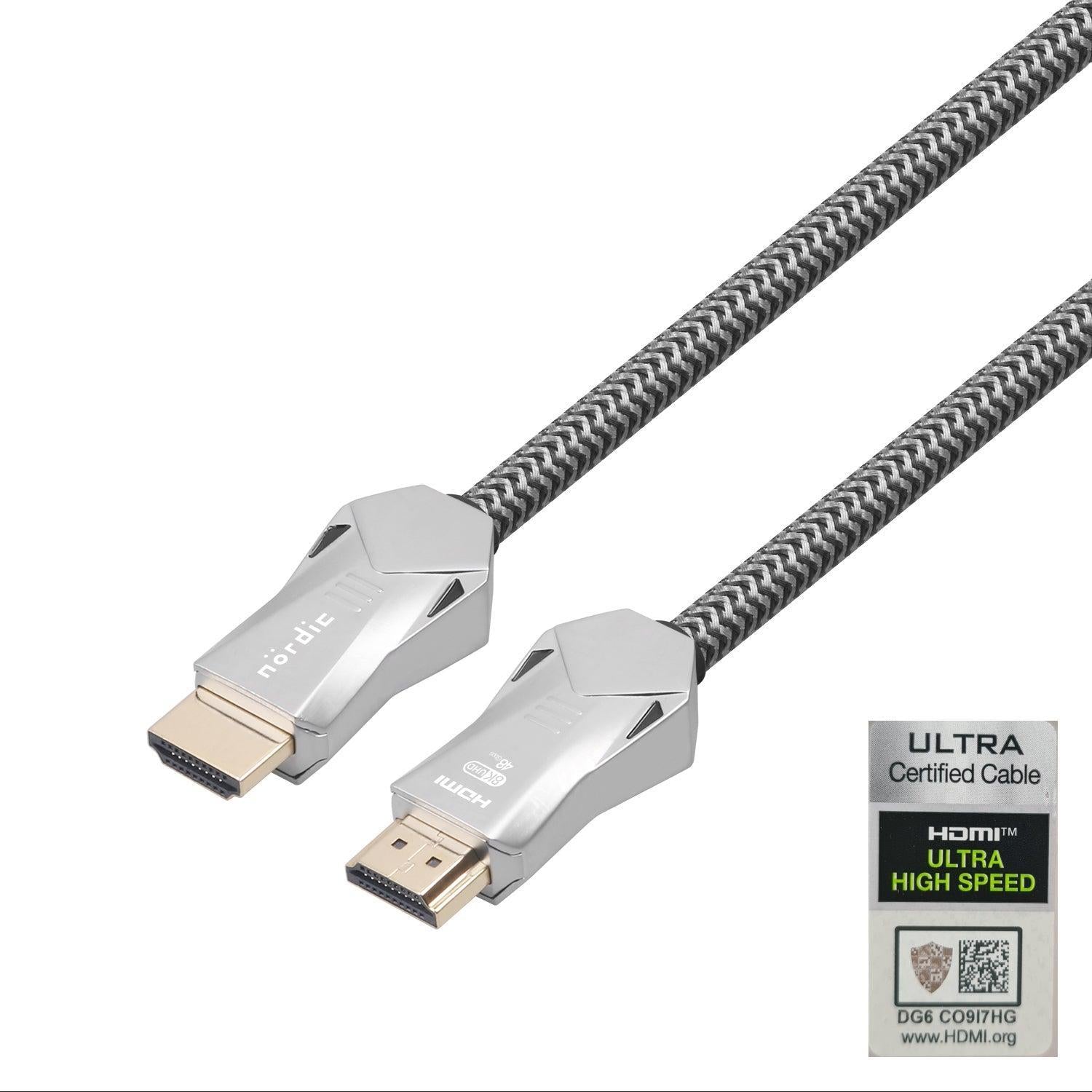 NORDIC-SERTIFISERT KABLER 2m Ultra High Speed HDMI 2.1 8K 60Hz 4K 120Hz 48Gbps Dynamic HDR eARC VRR Nylonflettet kabel Gullbelagt