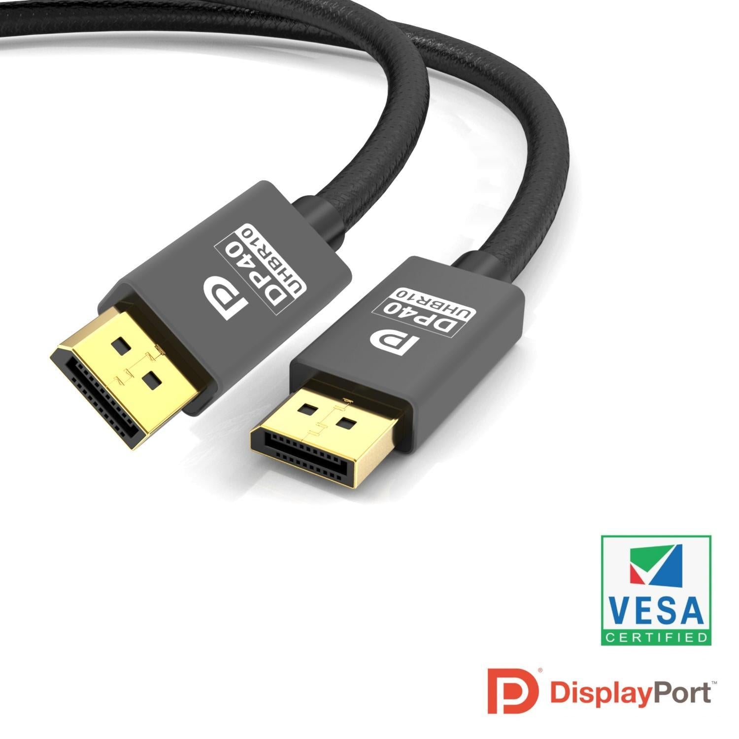 NORDIC-SERTIFISERT KABLER 50cm VESA-sertifisert nylonflettet Displayport 2.1 kabel DP40 UHBR10 40Gbps 8K60Hz 4K144Hz