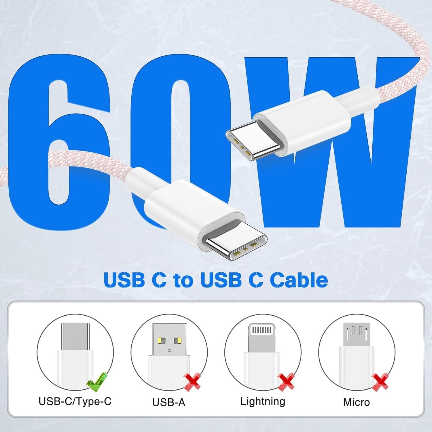 NÖRDIC 0,5 m USB 2.0 USB-C til C-kabel for iPhone 15/15 Pro/15 Plus/15 Pro Max 3A 480Mbps 60W blå