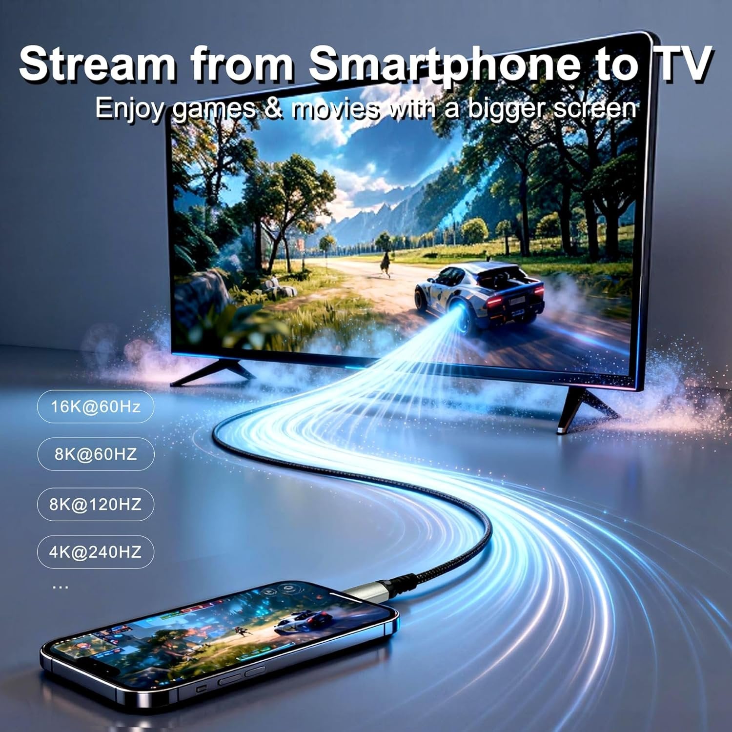 NÖRDIC 0,5m bidirektionell USB-C till DisplayPort 2.1 kabel 16K60Hz 8K240Hz/120Hz 4K240/165/144/60 HDR HDCP2.3