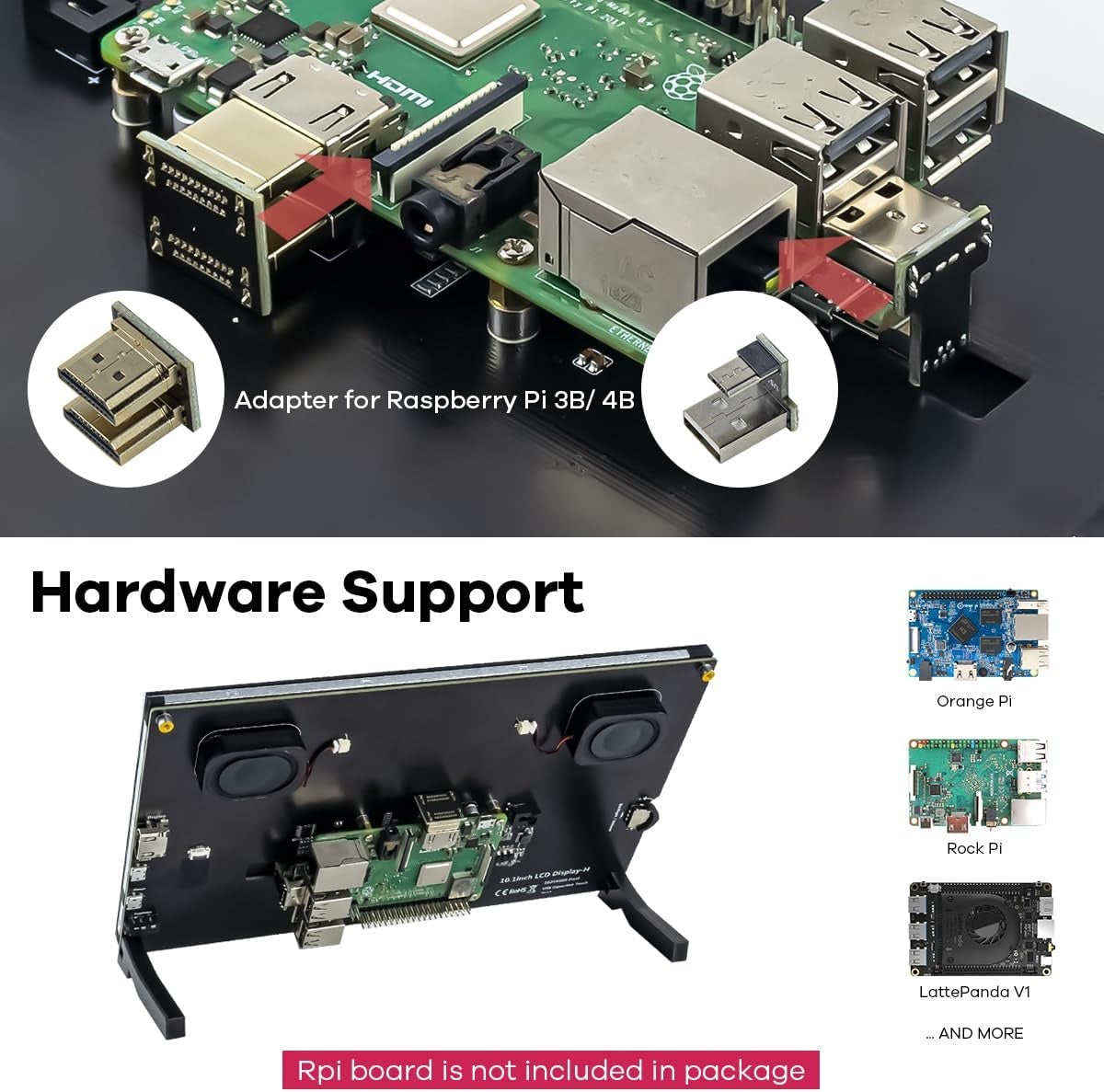 NÖRDIC 10,1" Berøringsskjerm, 1024x600 IPS LCD-panel med kapasitiv touch, HDMI-skjerm for Raspberry Pi