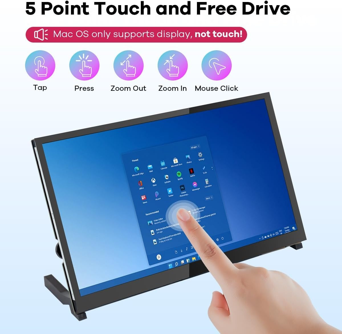 NÖRDIC 10,1" Berøringsskjerm, 1024x600 IPS LCD-panel med kapasitiv touch, HDMI-skjerm for Raspberry Pi