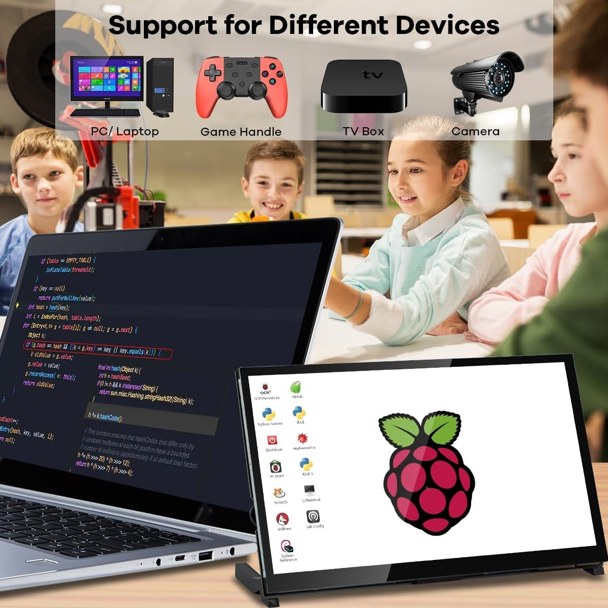 NÖRDIC 10,1" Berøringsskjerm, 1024x600 IPS LCD-panel med kapasitiv touch, HDMI-skjerm for Raspberry Pi