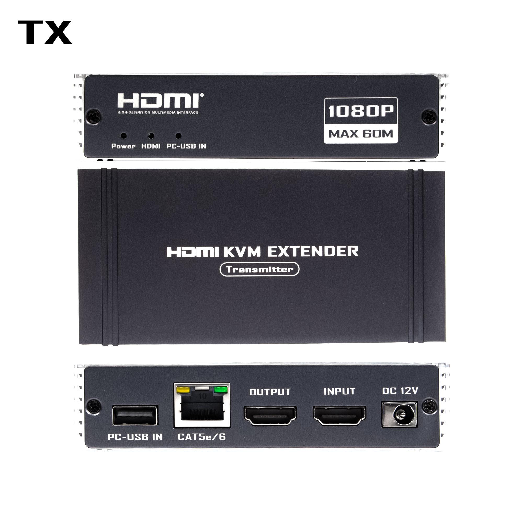 NÖRDIC 1080P 60Hz 65M HDMI KVM Extender USB over Cat5e/Cat6, POC med loop-støtte, USB for tastatur og mus til PC/datamaskin