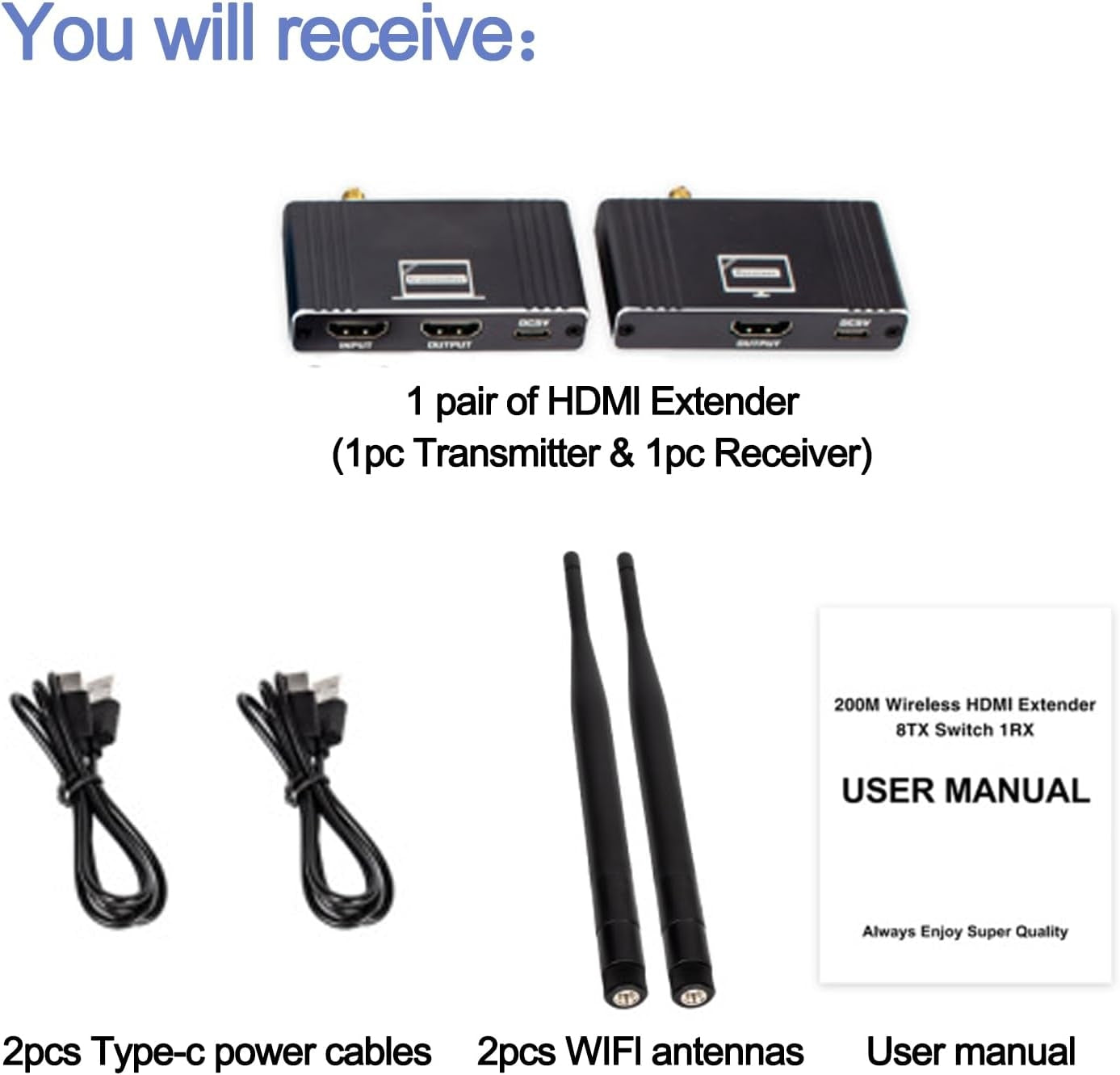 NÖRDIC 1080P Full HD HDMI Trådløs 180m Forlenger TX til RX Loop Out WiFi 5.8G