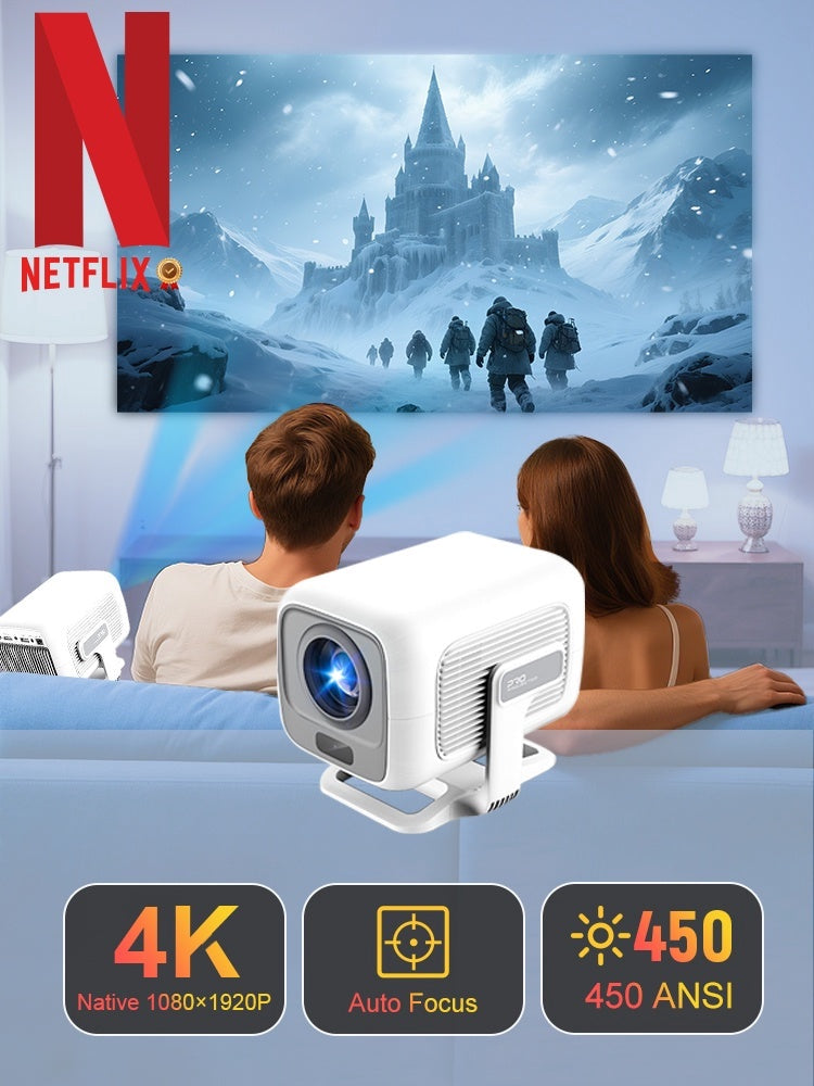 NÖRDIC 1080P Projektor Netflix-sertifisert 200 ANSI lumen 2.4/5G WiFi 6 støtte for iOS/Android