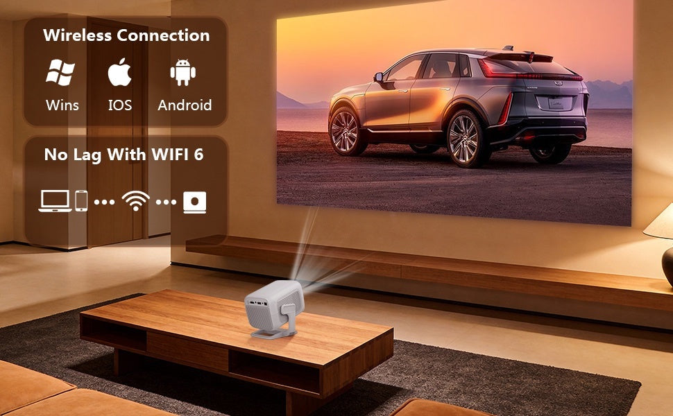 NÖRDIC 1080P Projektor Netflix-sertifisert 200 ANSI lumen 2.4/5G WiFi 6 støtte for iOS/Android