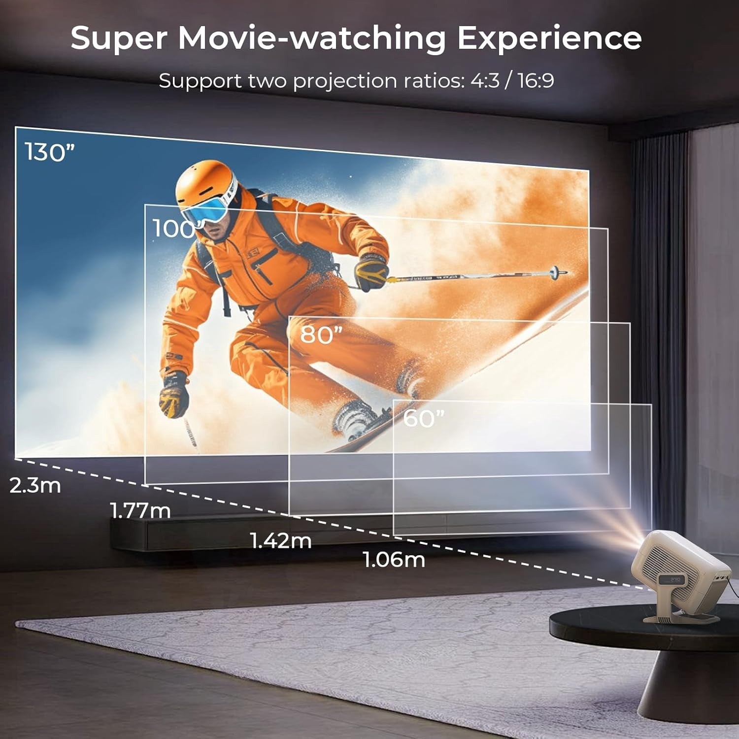 NÖRDIC 1080P Projektor Netflix-sertifisert 200 ANSI lumen 2.4/5G WiFi 6 støtte for iOS/Android