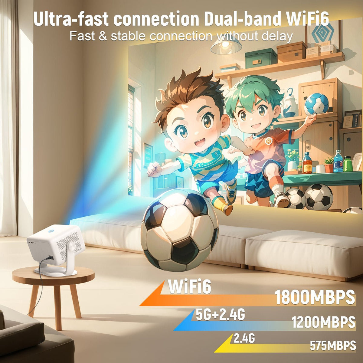 NÖRDIC 1080P Projektor Netflix-sertifisert 320 ANSI lumen 2.4/5G WiFi 6 støtte for iOS/Android