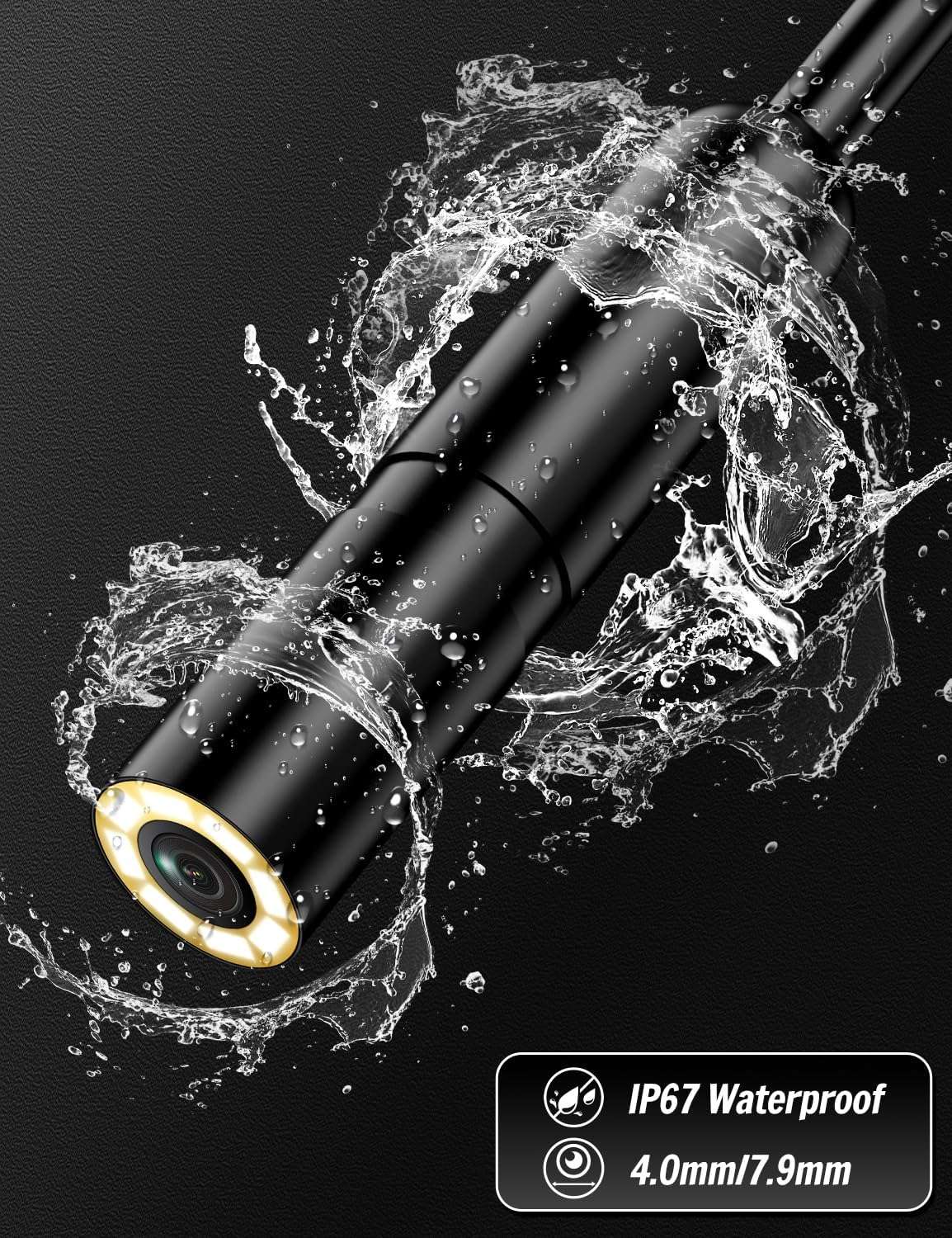 NÖRDIC 10m 1920x1440p HD-endoskopkamera med lys, IP67 vanntett inspeksjonskamera for iOS & Android, Plug & Play