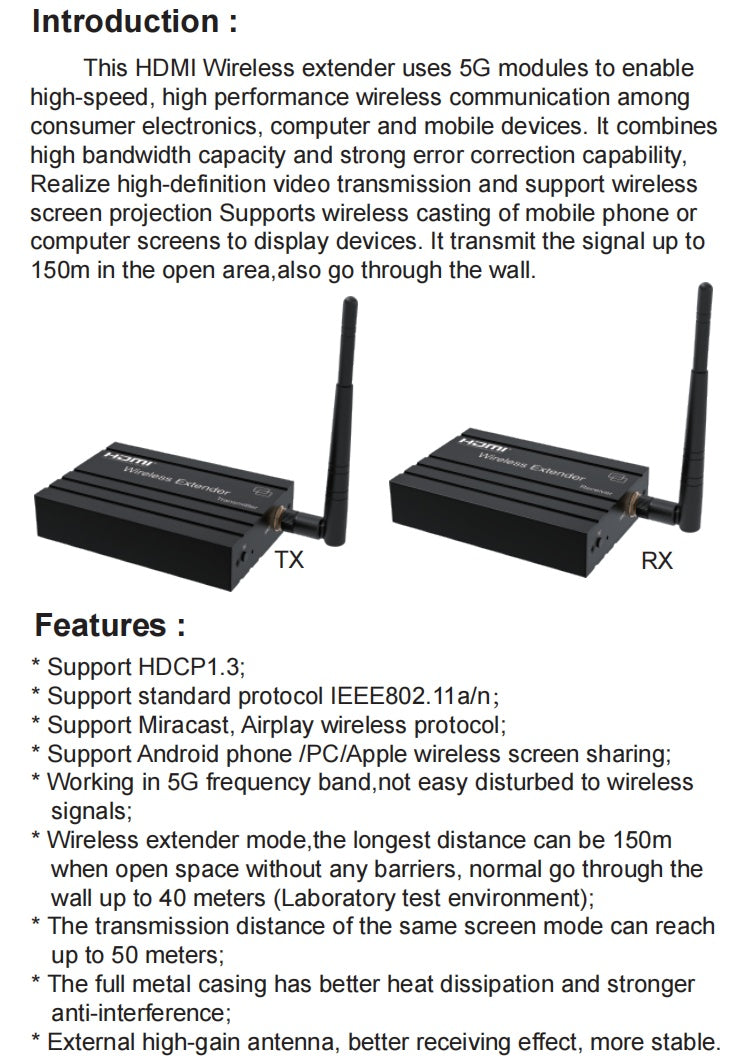 NÖRDIC 150m HDMI Wireless Extender1080P Miracast