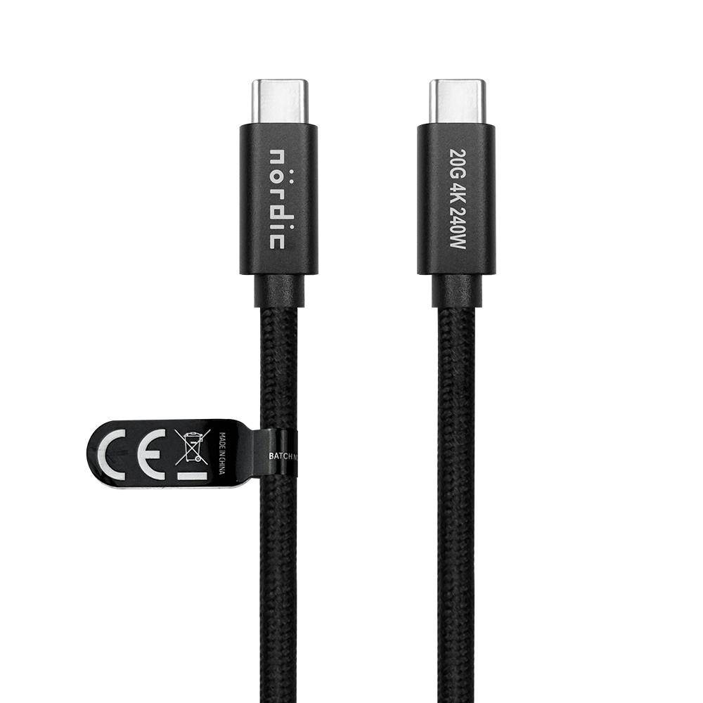 NÖRDIC 1,5 m USB 3.2 Gen 2 USB-C til C nylonflettet kabel PD3.1 240W 20G 4K60Hz svart