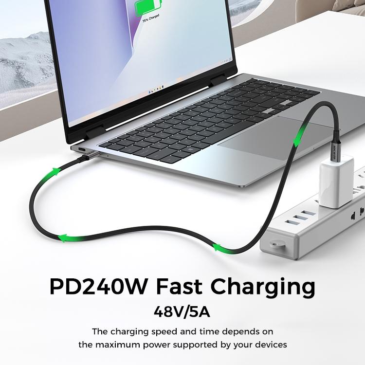 NÖRDIC 1,5 m USB4 USB-C til C nylonflettet kabel PD3.1 240W 40G 8K60Hz 4K144Hz grå