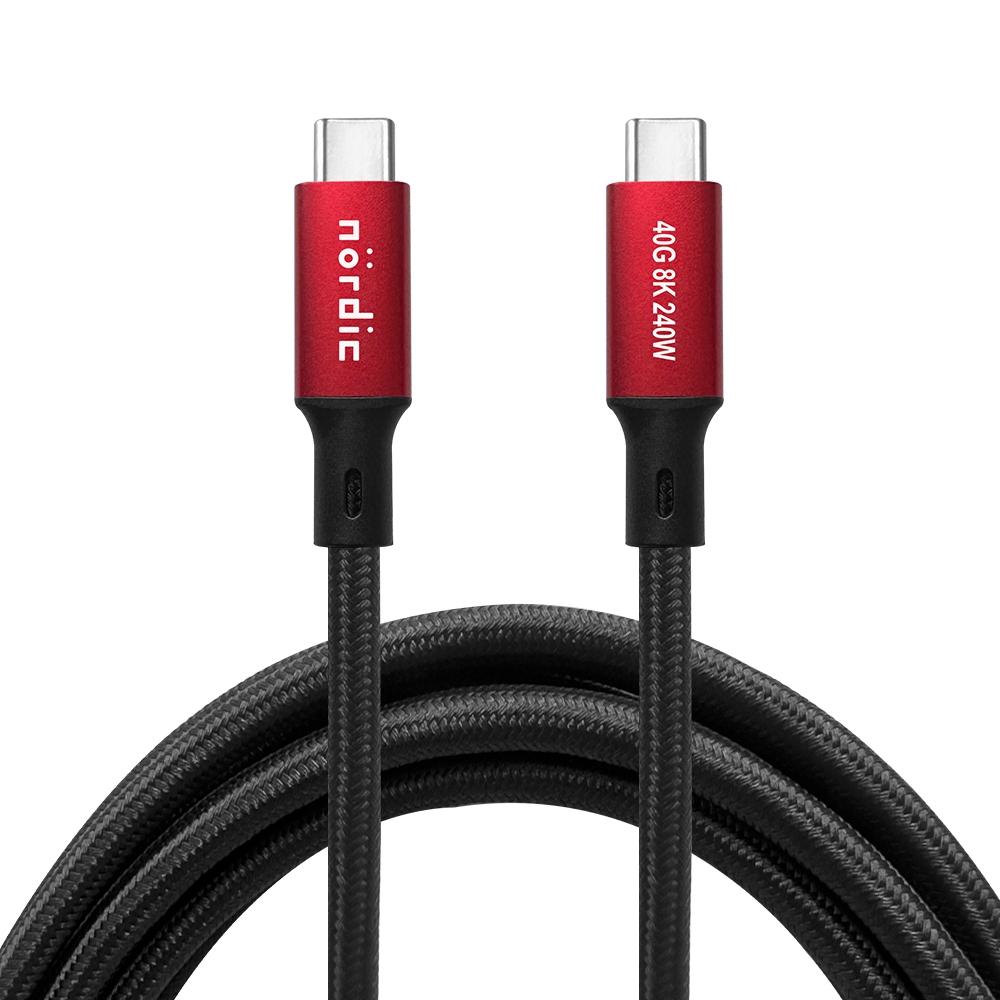 NÖRDIC 1,5 m USB4 USB-C til C nylonflettet kabel PD3.1 240W 40G 8K60Hz 4K144Hz rød